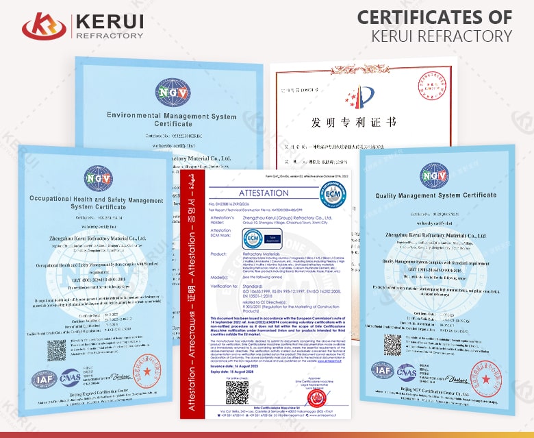 certificates of kerui high alumina refractory bricks for sale