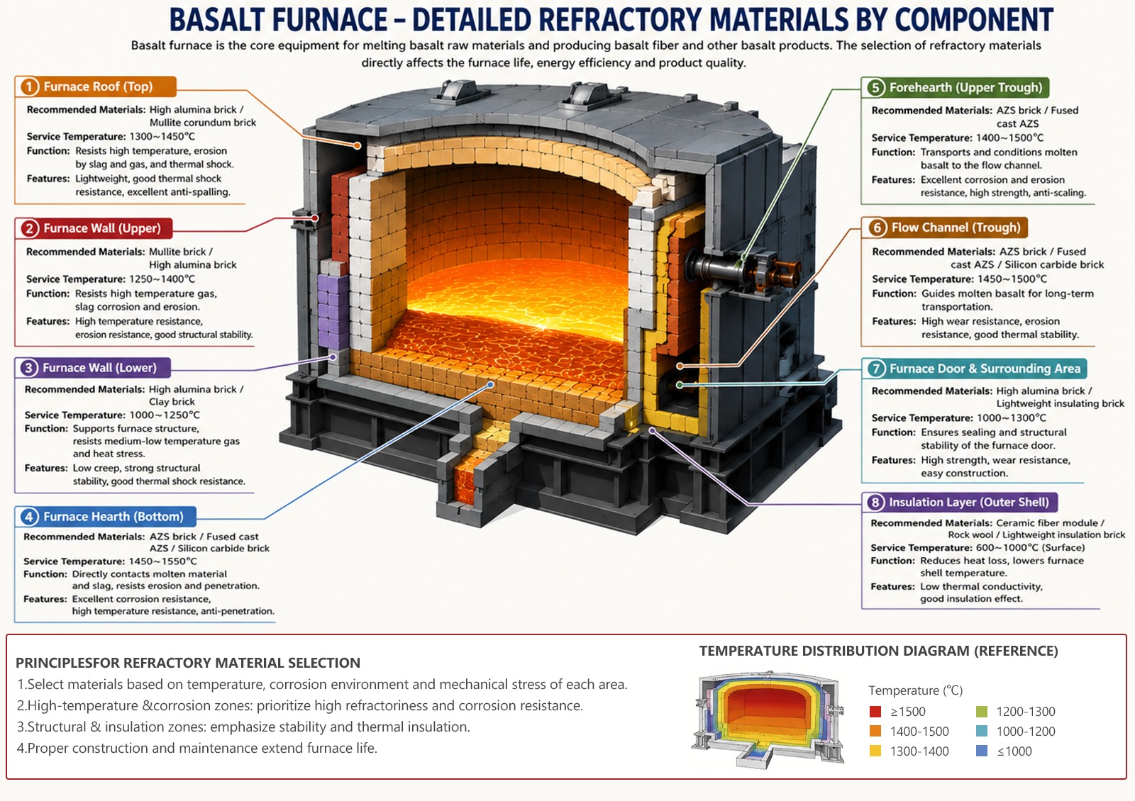 Basalt Furnace Refractory Materials By Component